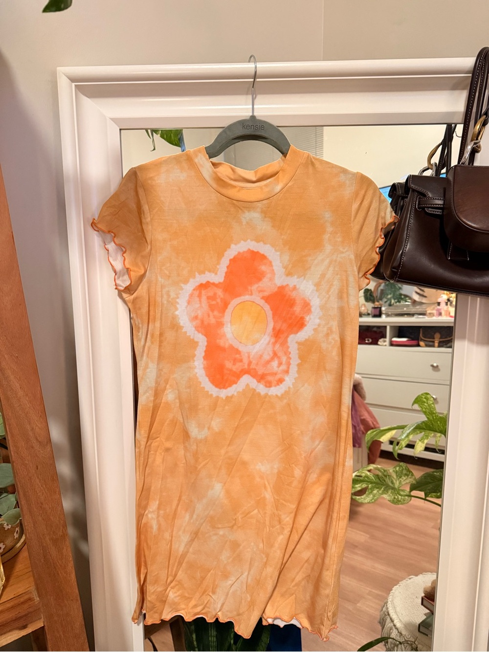 The Ragged Priest Orange Tie-Dye Dress with Crew Neck